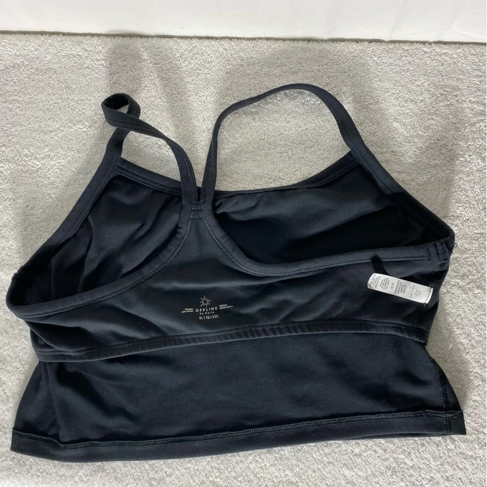 Aerie Offline Black Recharge Minimal Control Sports Bra Cropped Tank Bra XL - Picture 9 of 13